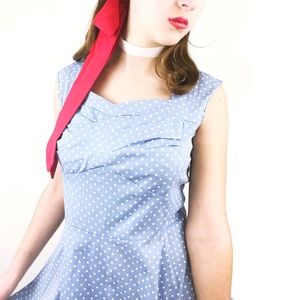 Retro Polka Dot Sweetheart Dress Sleeveless Pinup Rockabilly